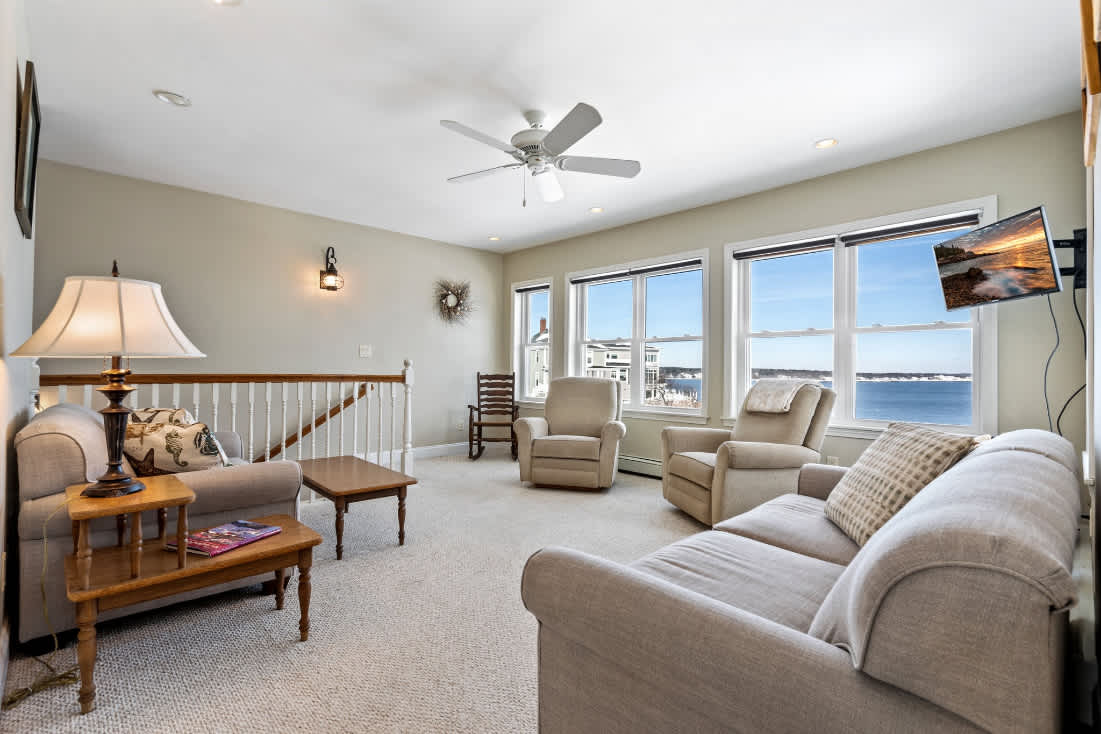 The upstairs den is ideal for a relaxing movie night or catching an afternoon snooze