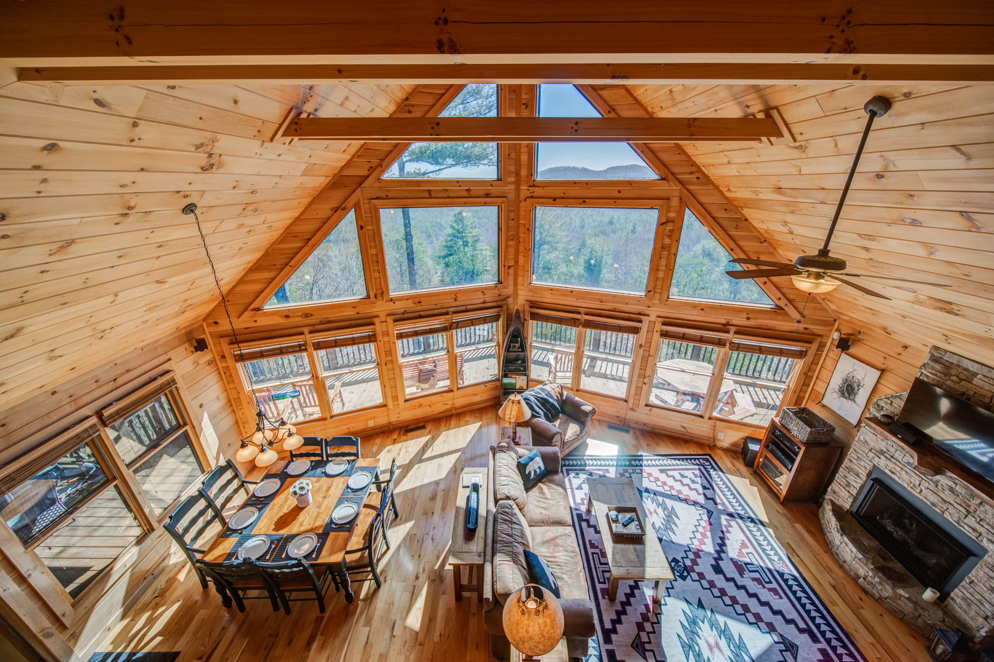View of Chalet Open Floor Plan from the Loft Bedroom