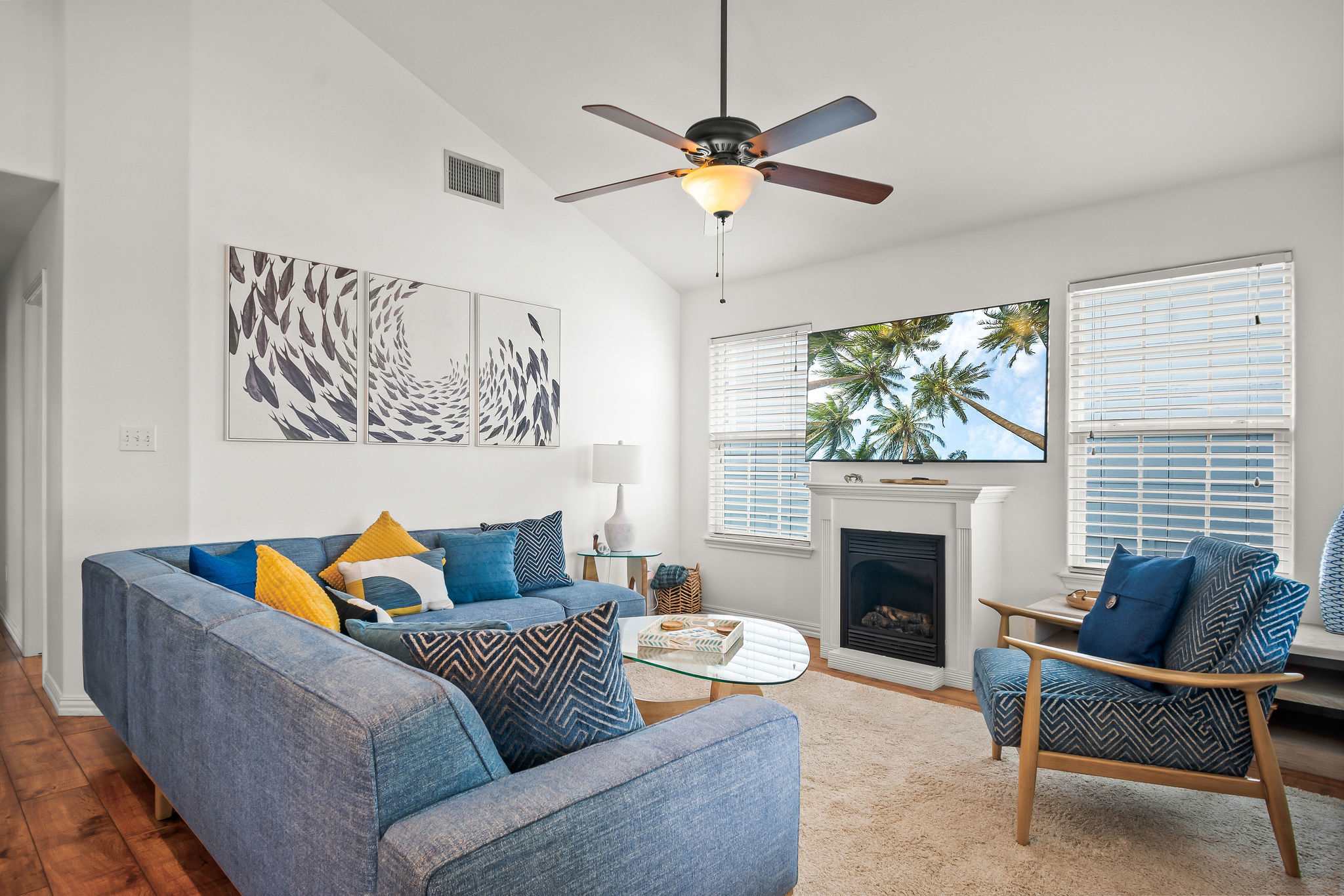 Curl up in the breezy living room & stream your favorites on the smart TV