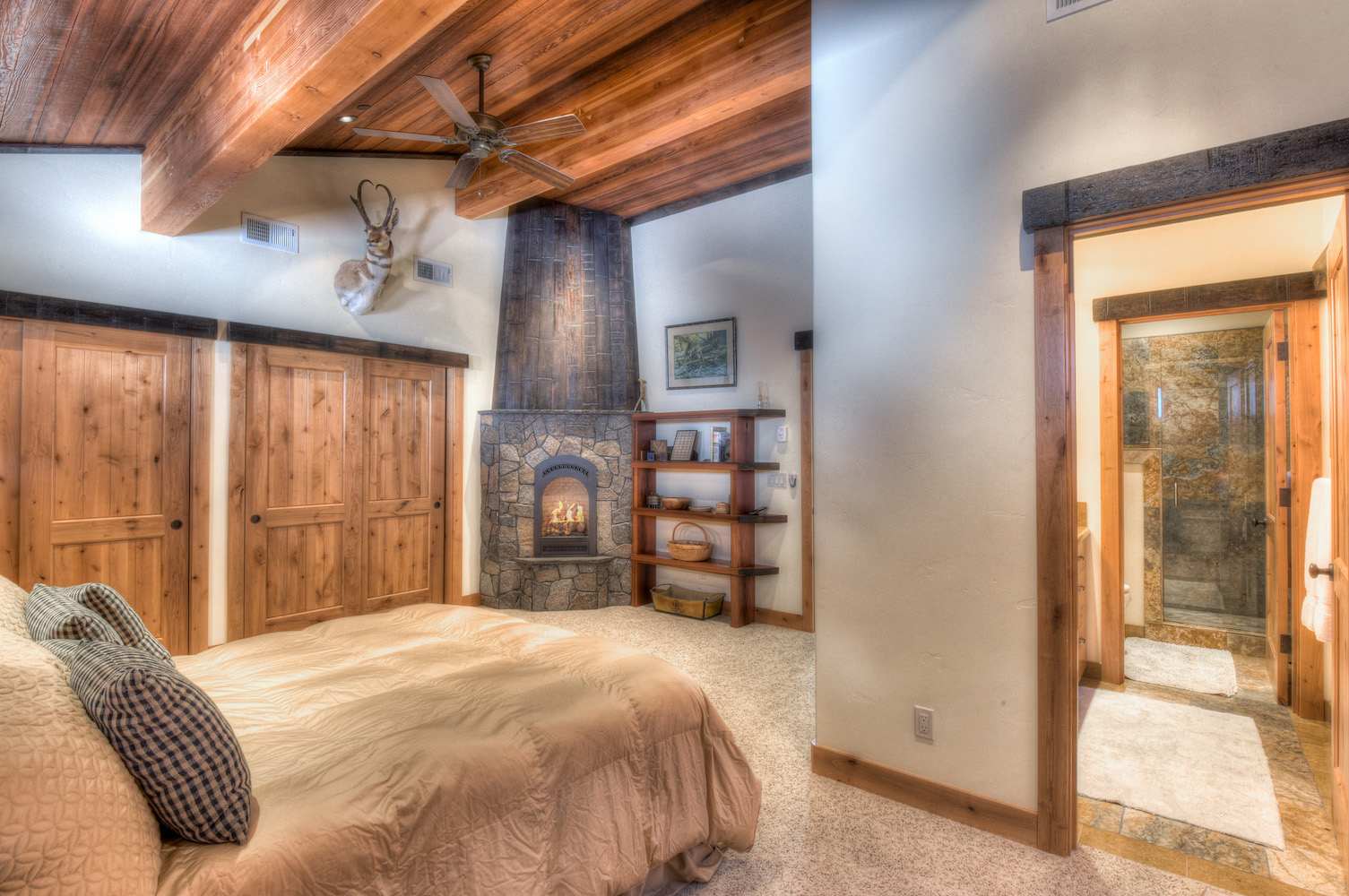 Master bedroom: King bed, fireplace, TV