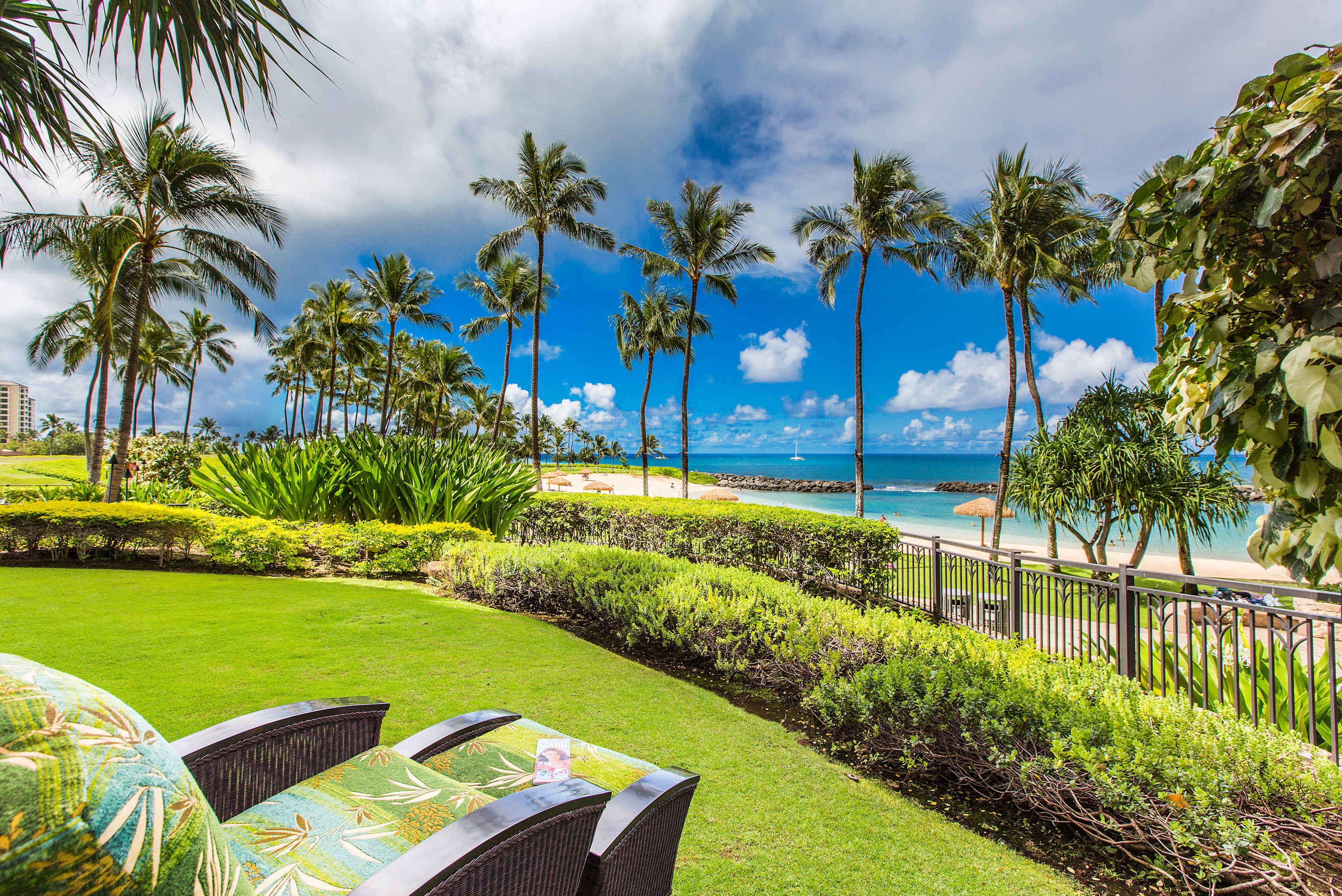 Your beachfront condo features ocean views