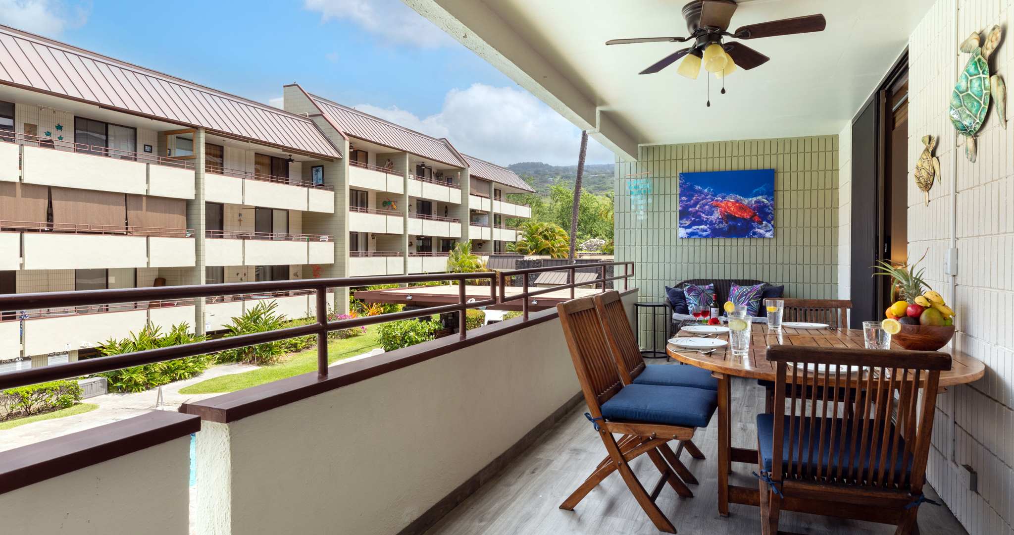 Lounge the day away or dine alfresco with gorgeous views on the lanai