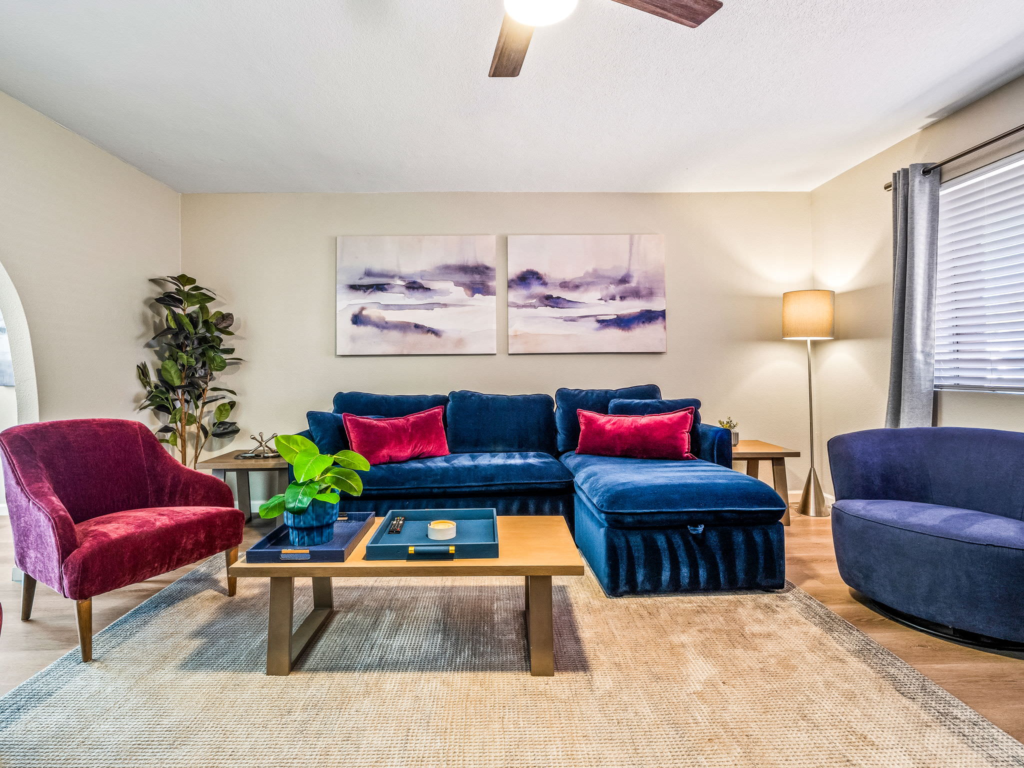 Cozy and spacious living area with TV