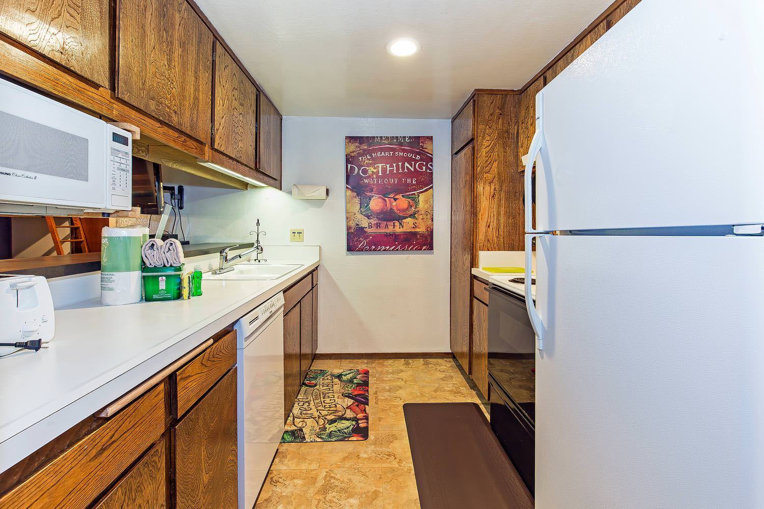 Kitchen w/ toaster, drip coffee pot, pots/pans, and more