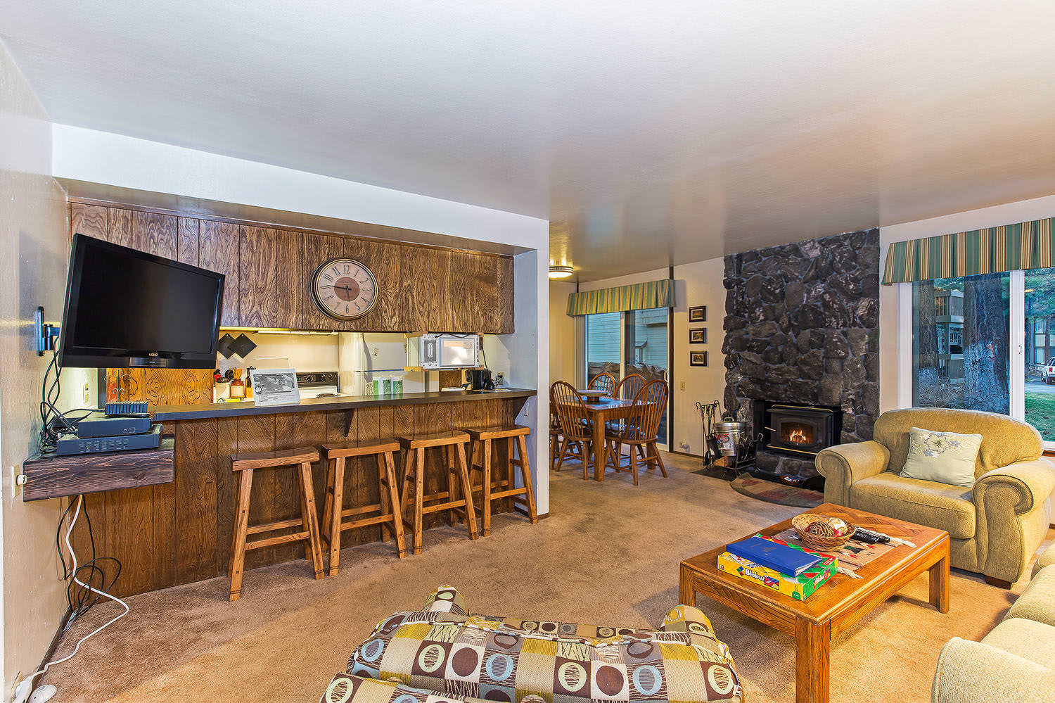 Living area with kitchen and dining area