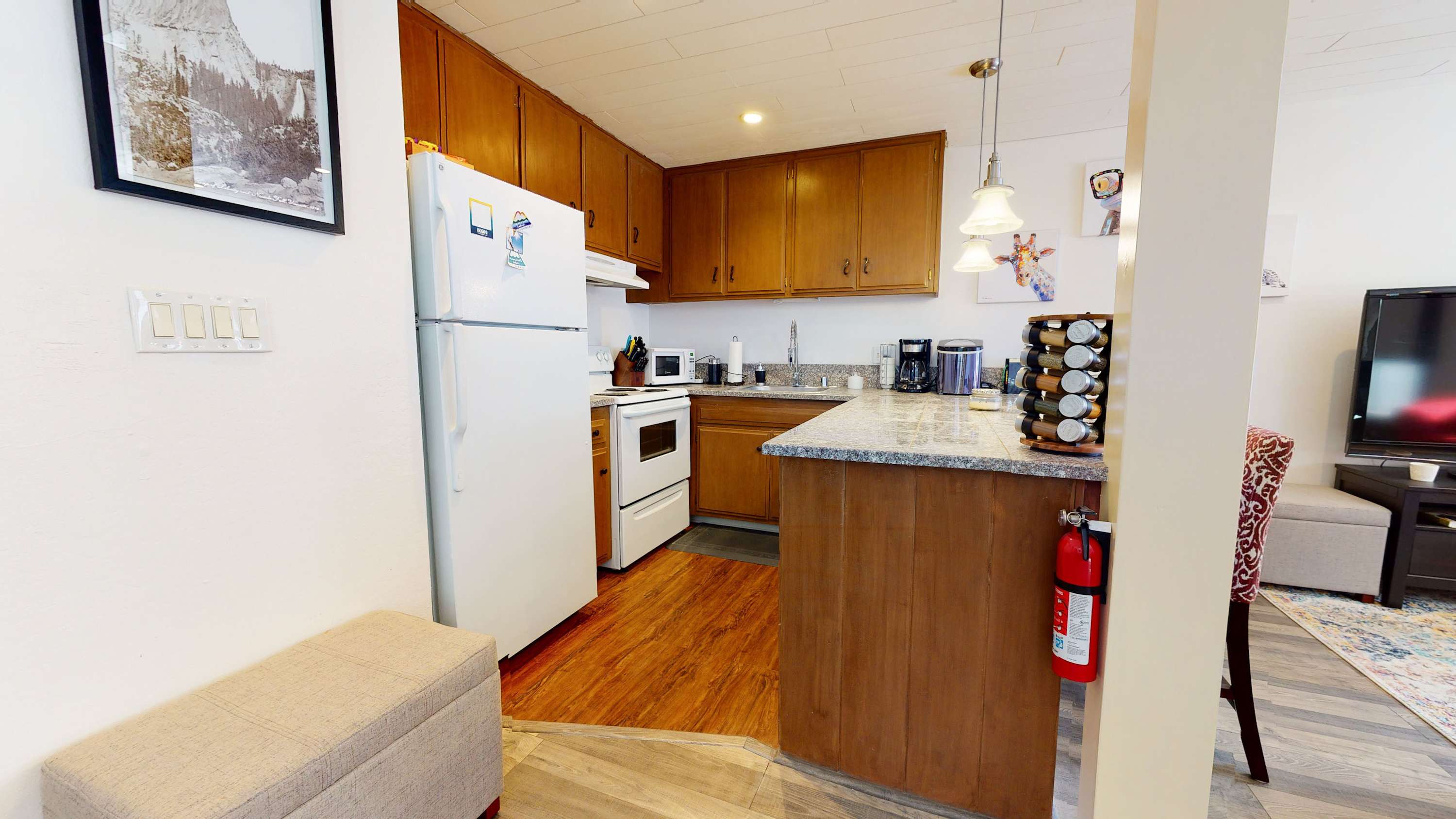 Kitchen with Nespresso, drip coffee pot, slow cooker, blender and more