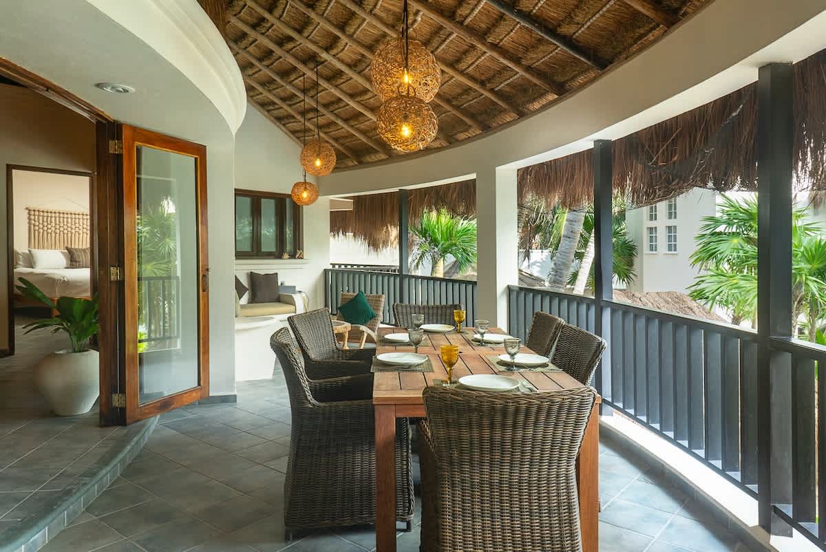 Spacious terrace with a sea view and dinning area