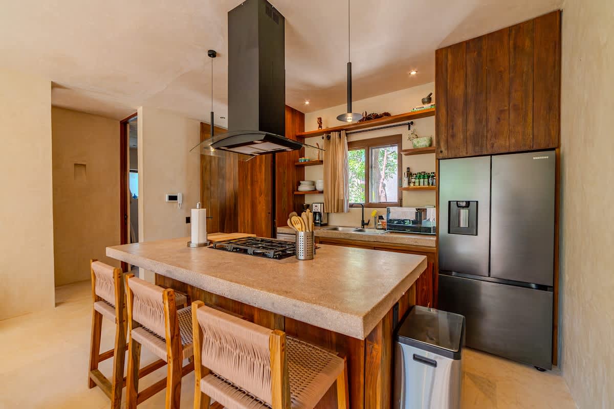 Fully equipped kitchen with everything you need to prepare meals during your stay.