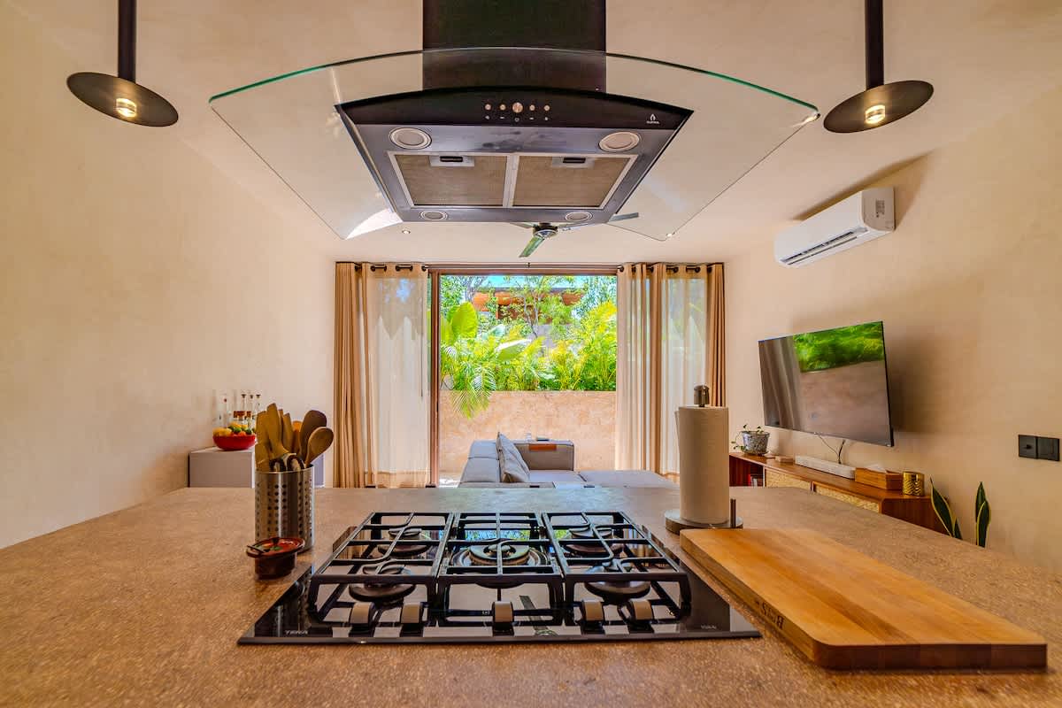 Fully equipped kitchen with everything you need to prepare meals during your stay.