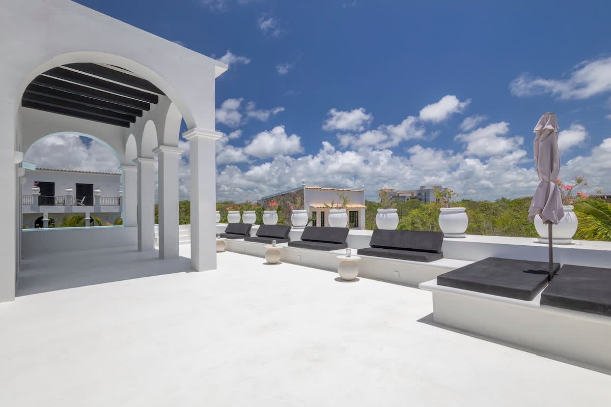 Master suite-- BR 1-Jungle view, Large private terrace with pool, Lounge area, Marble bathroom, Pool and garden view.