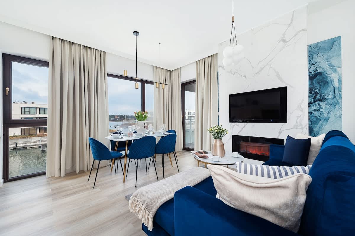 Unique interiors in a modern seaside marina