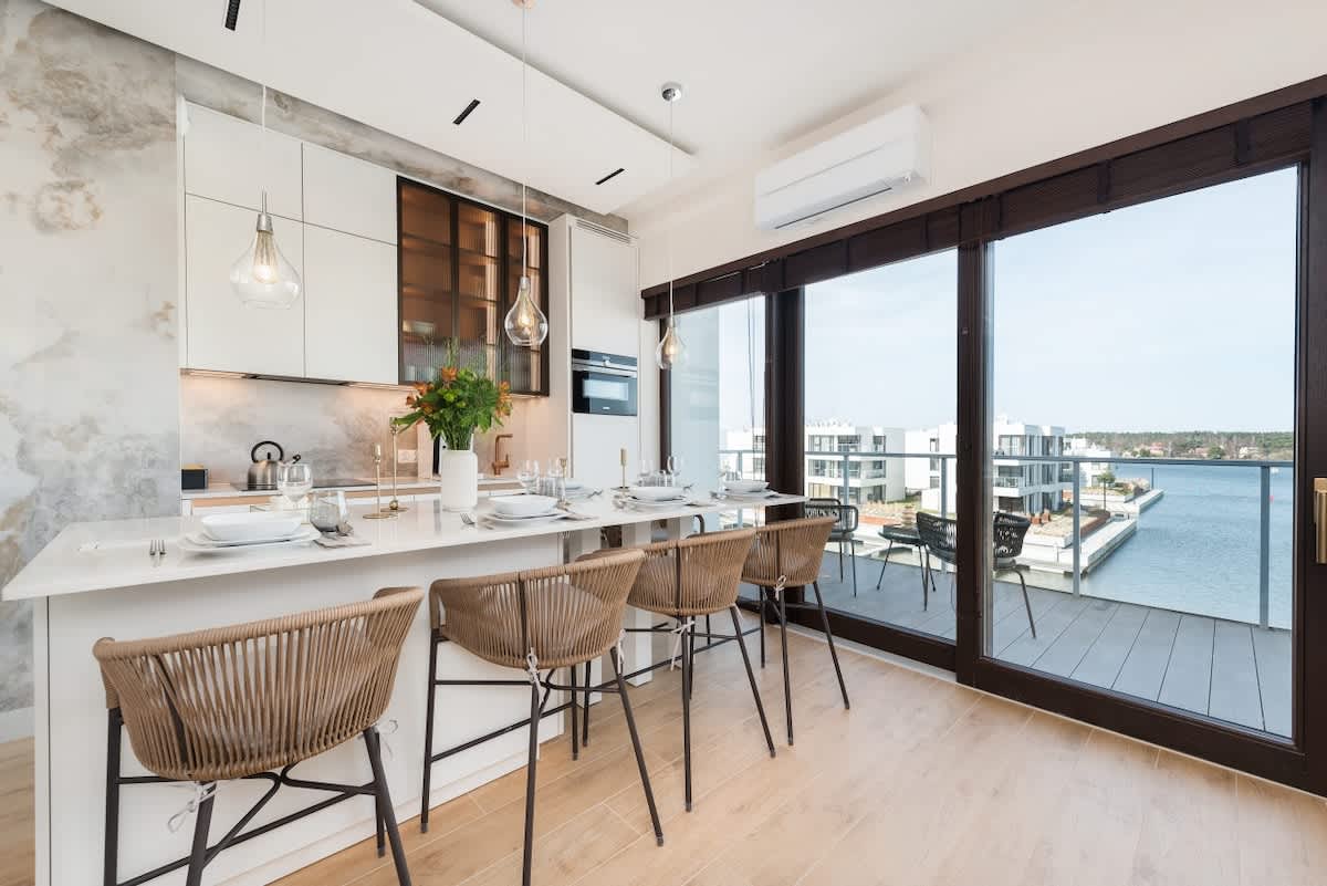 Unique interiors in a modern seaside marina