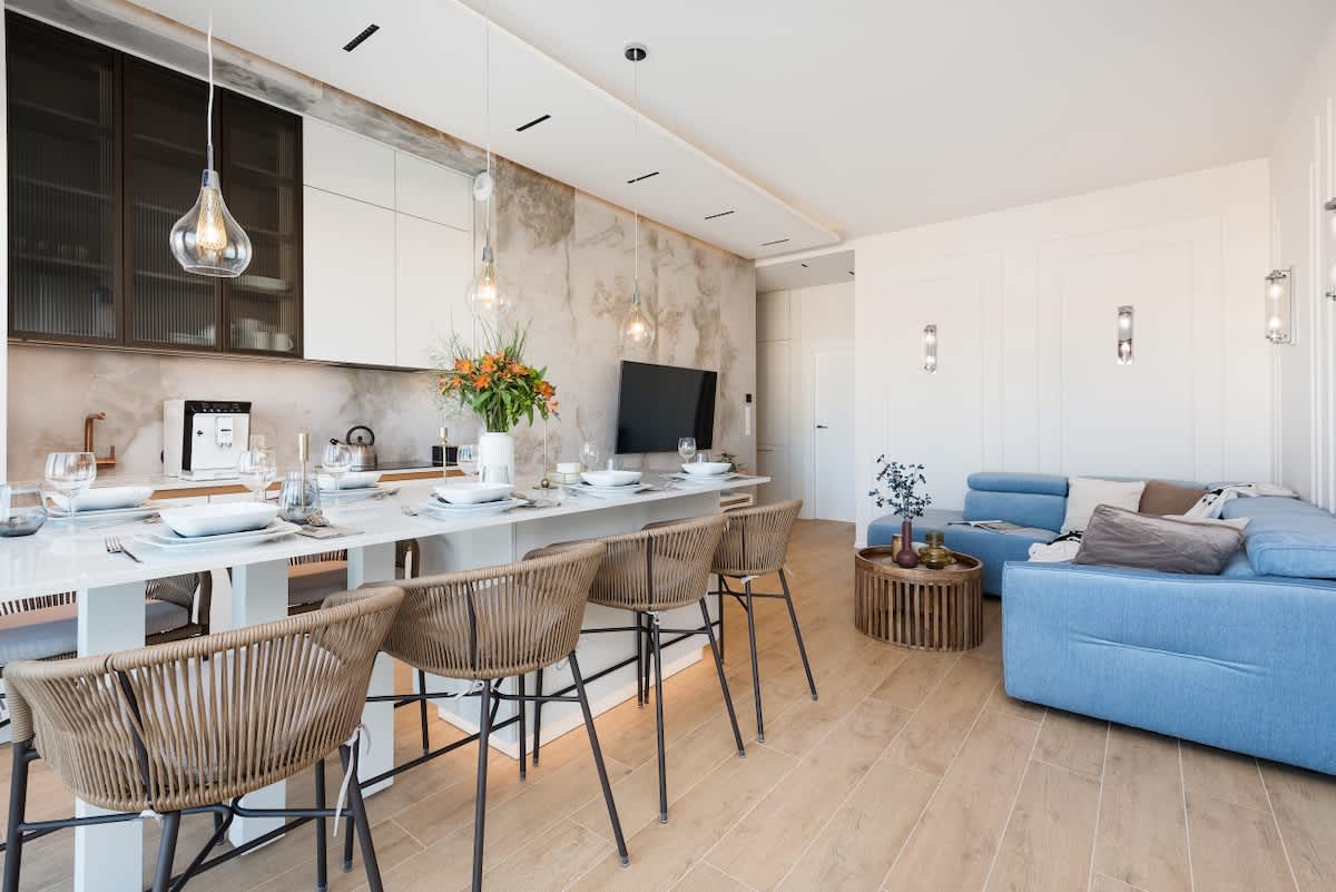 Unique interiors in a modern seaside marina