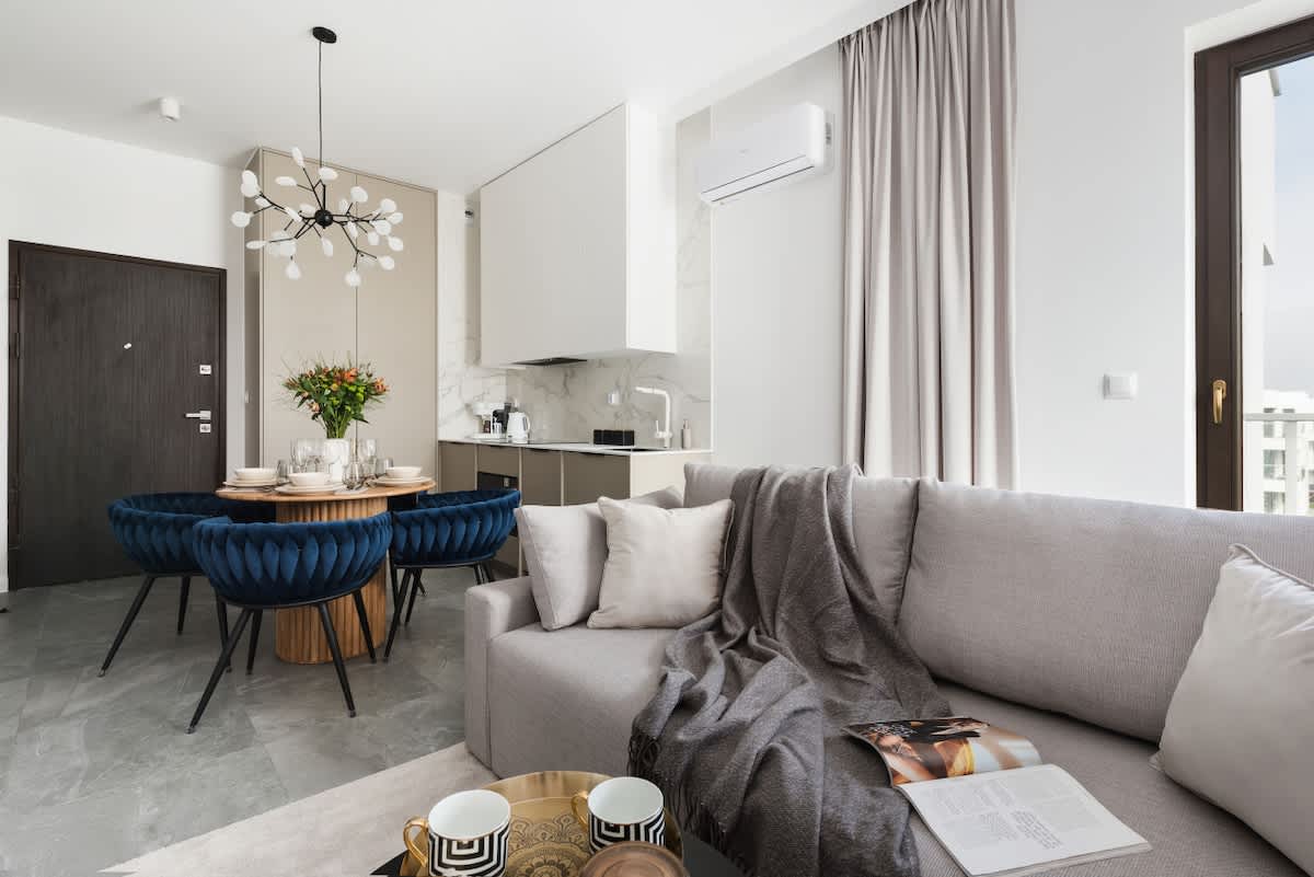 Unique interiors in a modern seaside marina