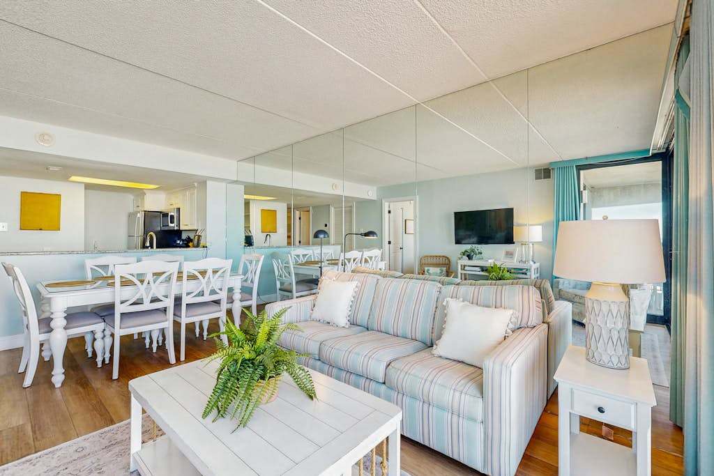 Updated, ocean-view condo with balcony, pools, saunas & gym