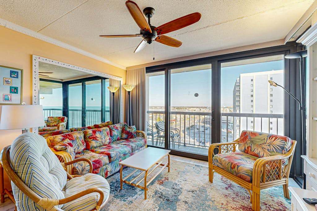 Incredible beach condo with balcony, pools, game room, gym & sauna
