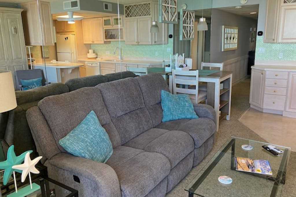 Spacious oceanfront condo with shared pools, game room, gym, and beach views