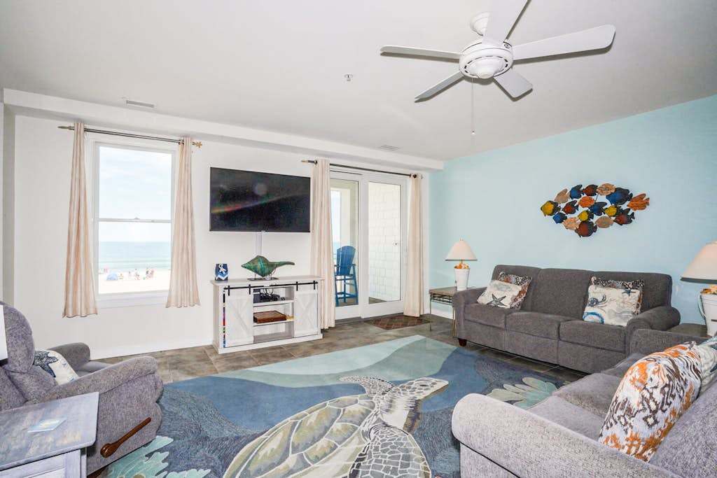 Beachfront condo with 2 oceanfront balconies, washer & dryer, pool, & gym