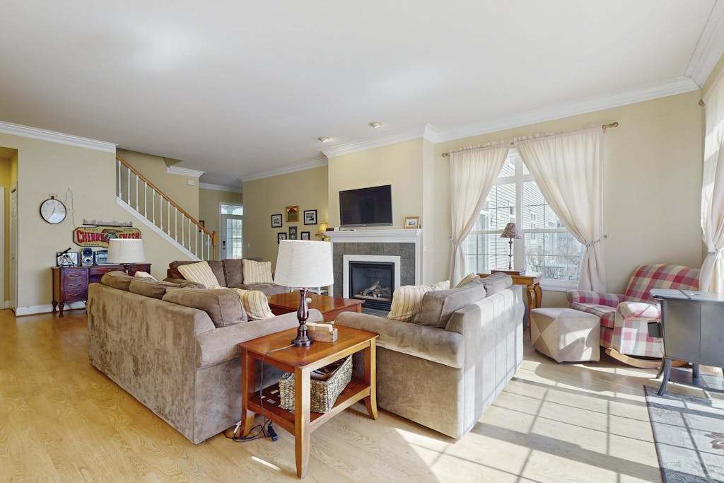 Spacious, two-story condo with fireplace Walking distance to the river