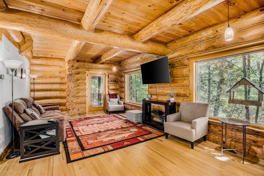 Waterfront home on Betsie River with hot tub & sauna near skiing at Crystal Mtn