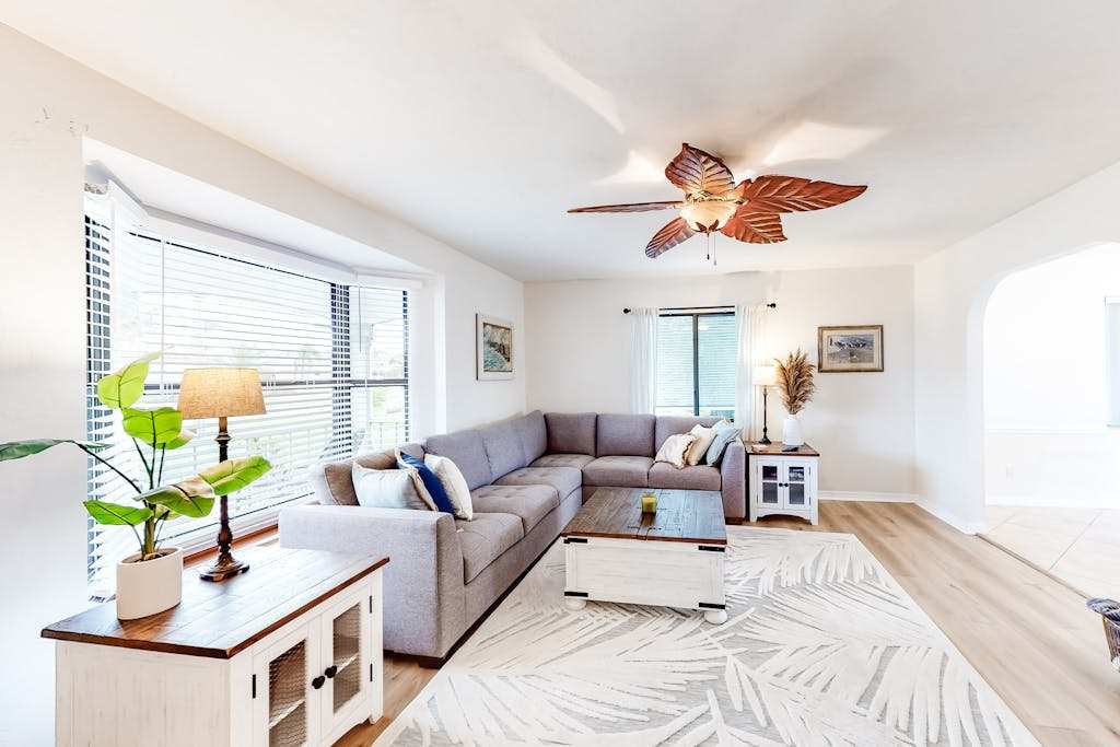 Water view home with enclosed private pool grill scenic balcony AC & washer & dryer