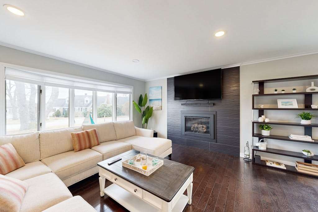 Waterfront home with firepit, grill, open layout, smart TVs, deck, washer & dryer, & AC
