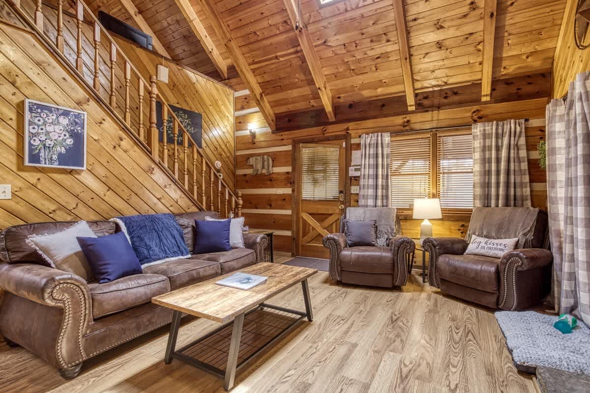 Experience mountain charm with leather seating and natural wood accents!