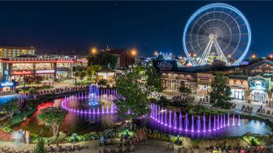 Local Attractions: Vibrant night views with colorful fountains and the iconic Ferris wheel nearby!