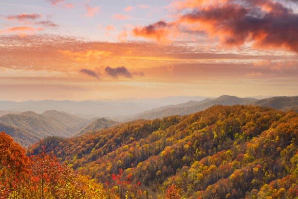 Mountain View: Experience breathtaking sunsets over vibrant foliage in the Smoky Mountains!