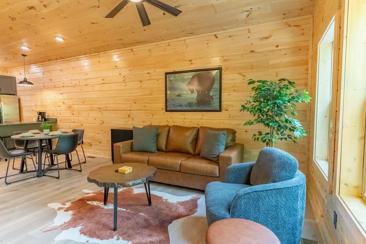 Inviting space with vintage decor, perfect for relaxing or game nights!