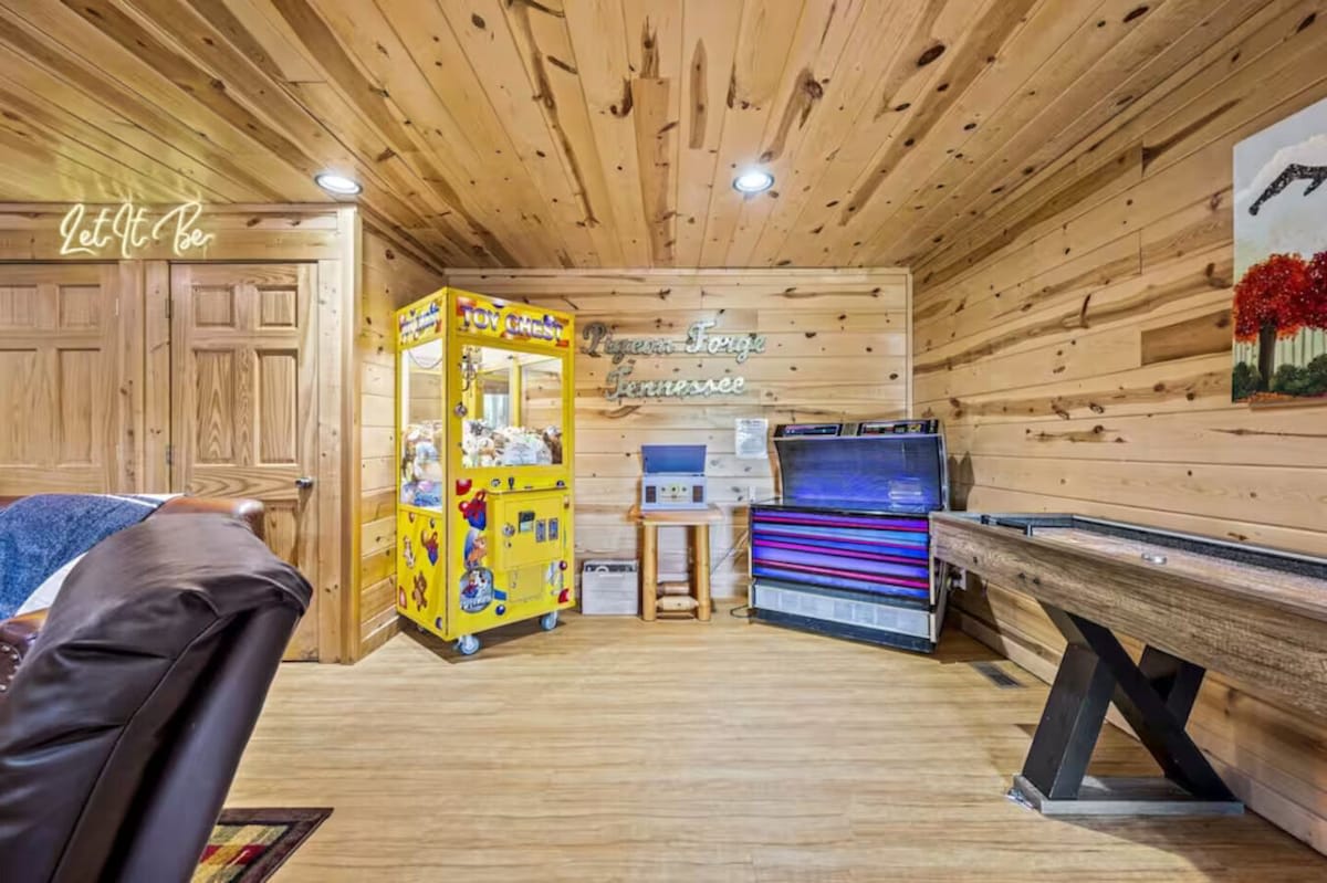 Vintage Toy Chest game, classic record player, and Seeburg stereo—retro entertainment all in one spot!