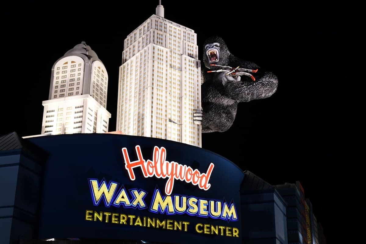 Hollywood Wax Museum Myrtle Beach features a giant King Kong scaling a replica of the Empire State Building.