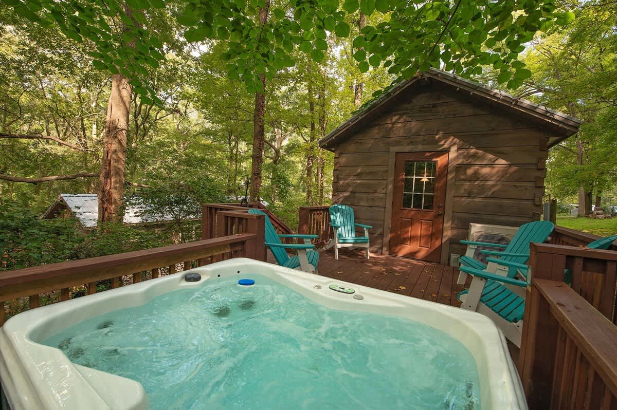 Step into your hot tub to relax, just a few steps away from the main bedroom.