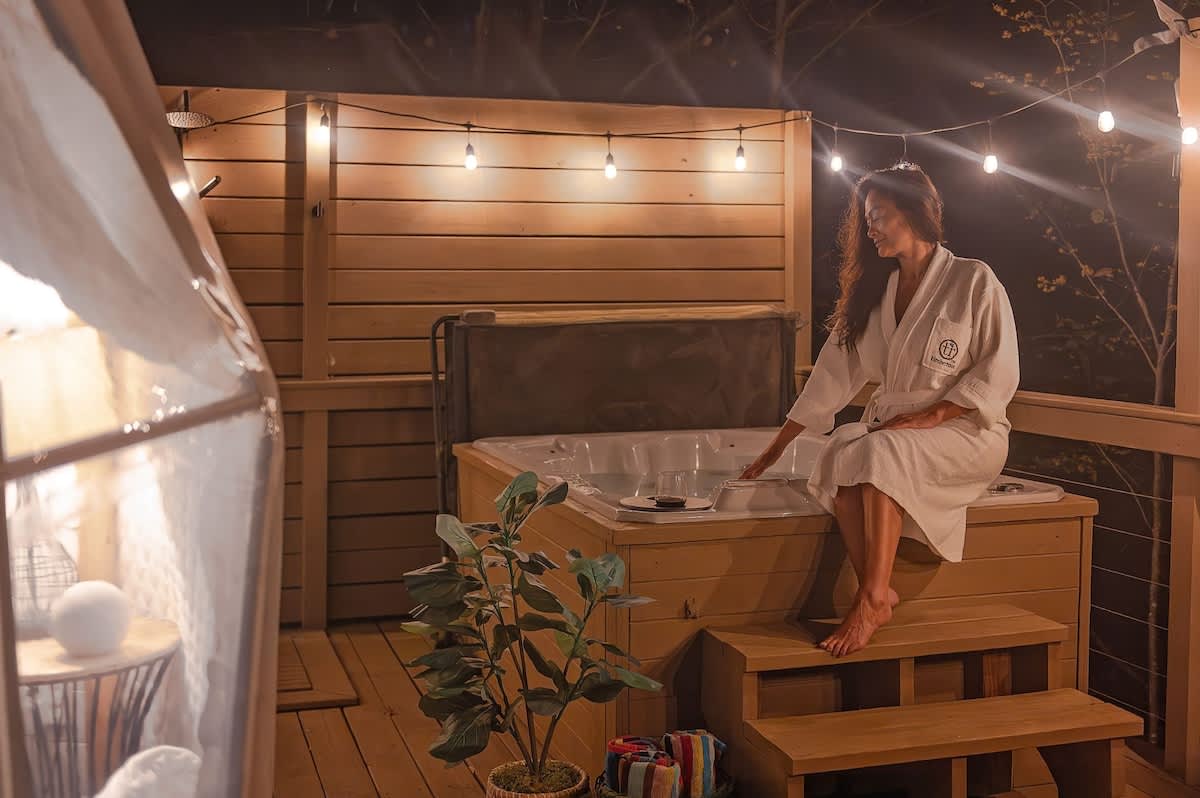 Soak in your private hot tub that is professionally serviced between each guest.