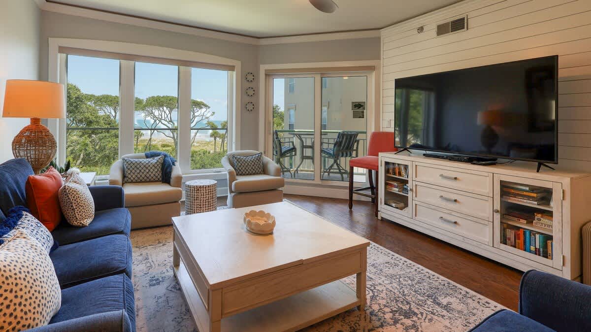Living Area with Ocean View Balcony
