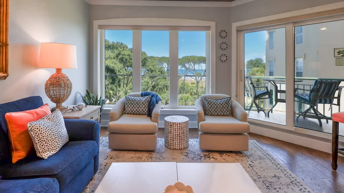 Living Area with Ocean View Balcony