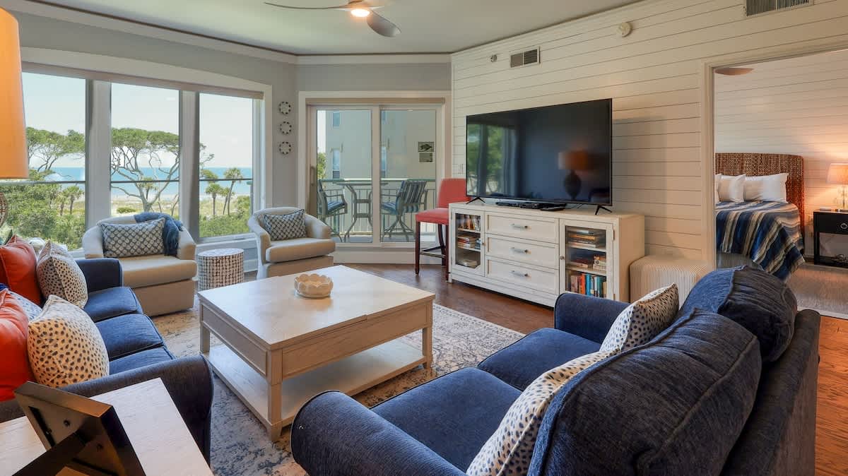Living Area with Ocean View Balcony