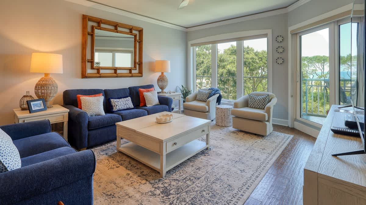 Living Area with Ocean View Balcony