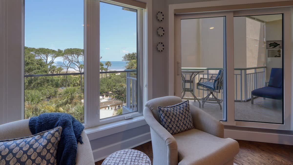 Living Area with Ocean View Balcony