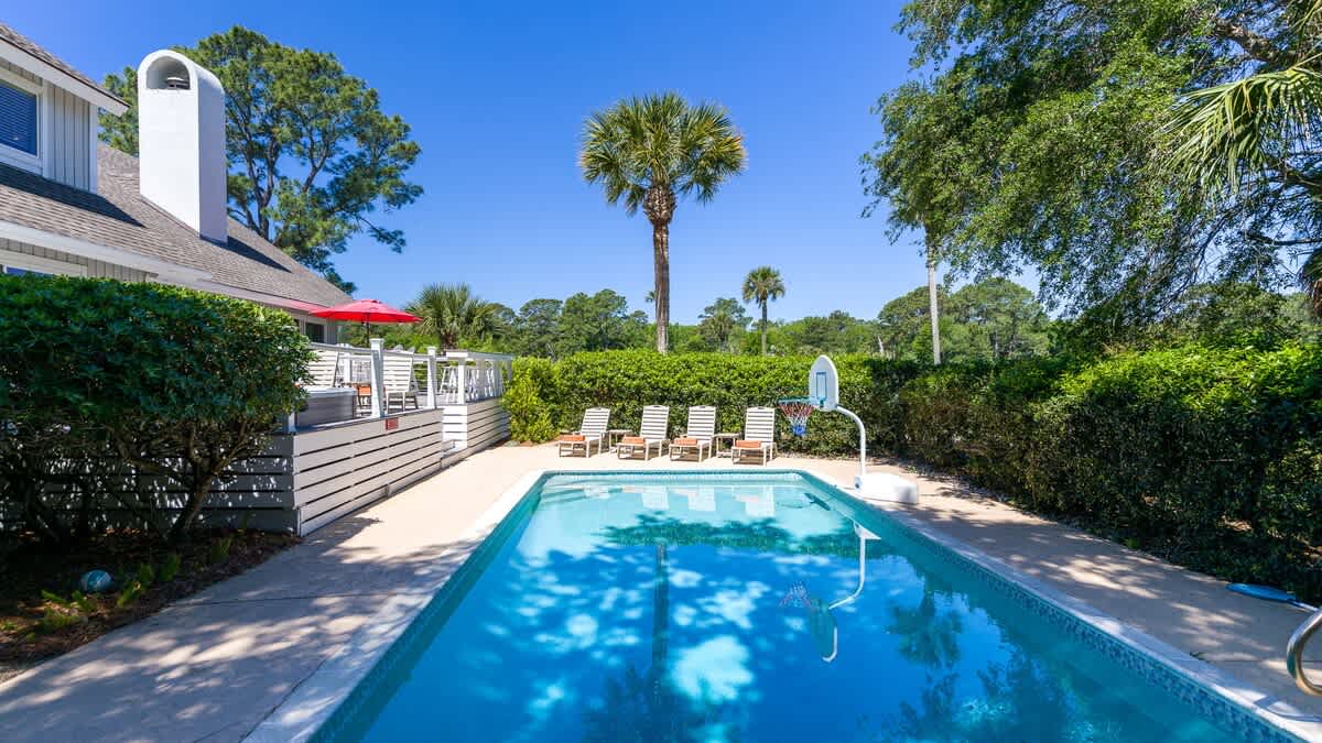 Pool Area and Deck with Hot Tub and Golf Course Views