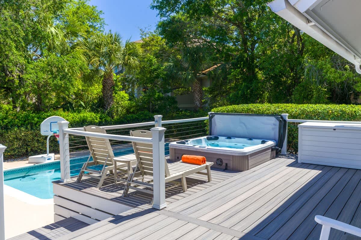 Pool Area and Deck with Hot Tub and Golf Course Views