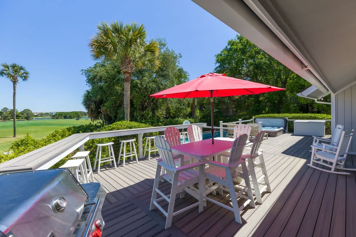 Pool Area and Deck with Hot Tub and Golf Course Views
