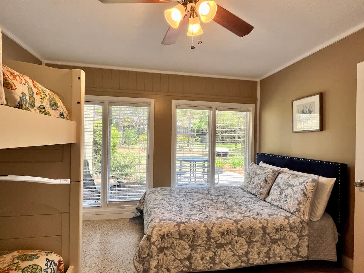 Ground Level Bedroom with Twin Bunks and Queen Bed