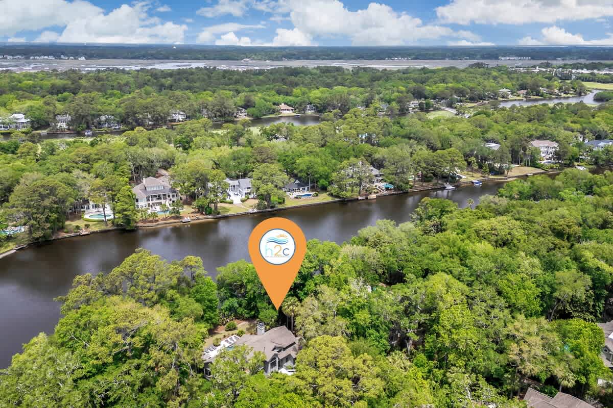 Aerial View of Home on Palmetto Dunes Lagoon