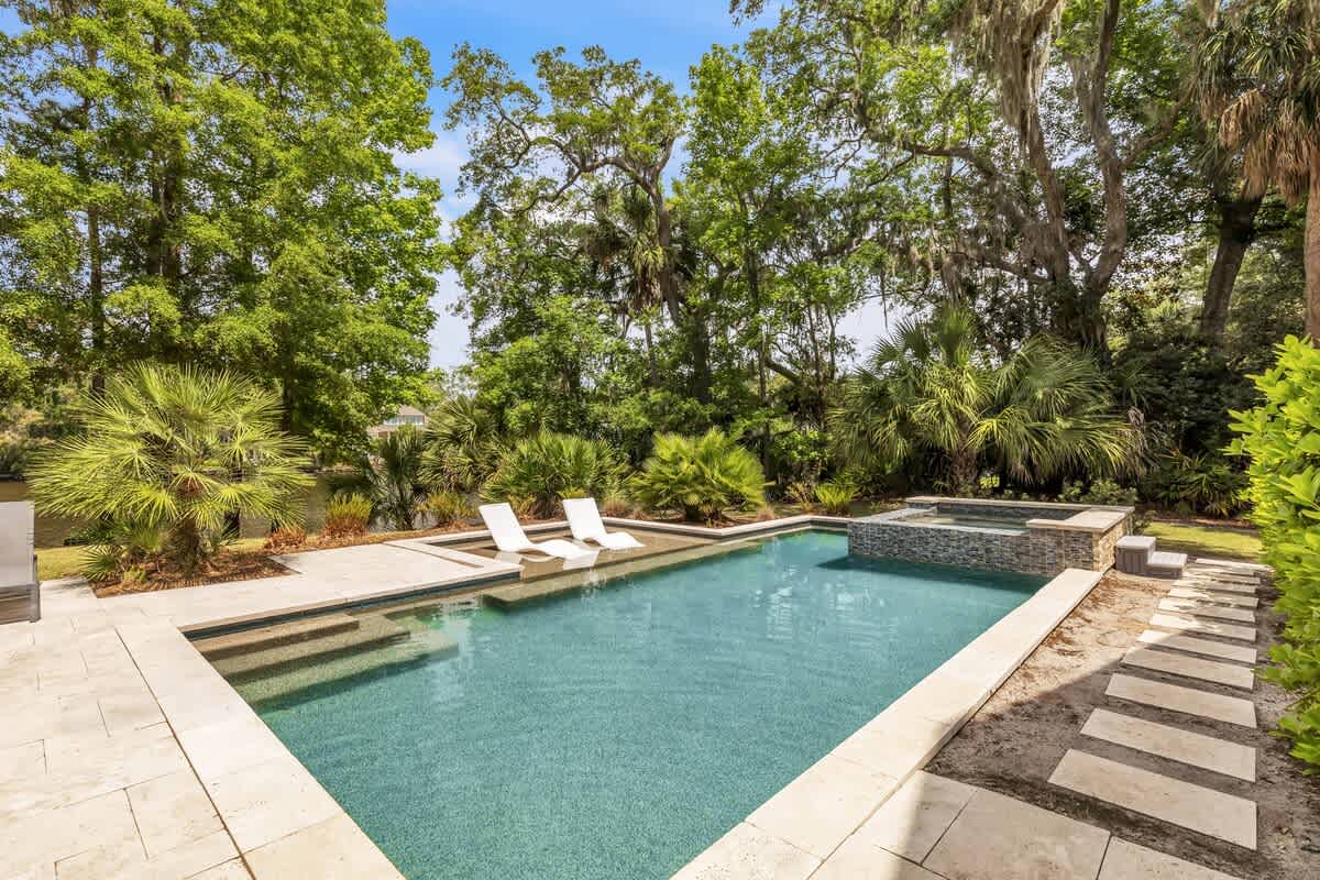 Private Pool and Spa with Waterfront Views of Palmetto Dunes Lagoon