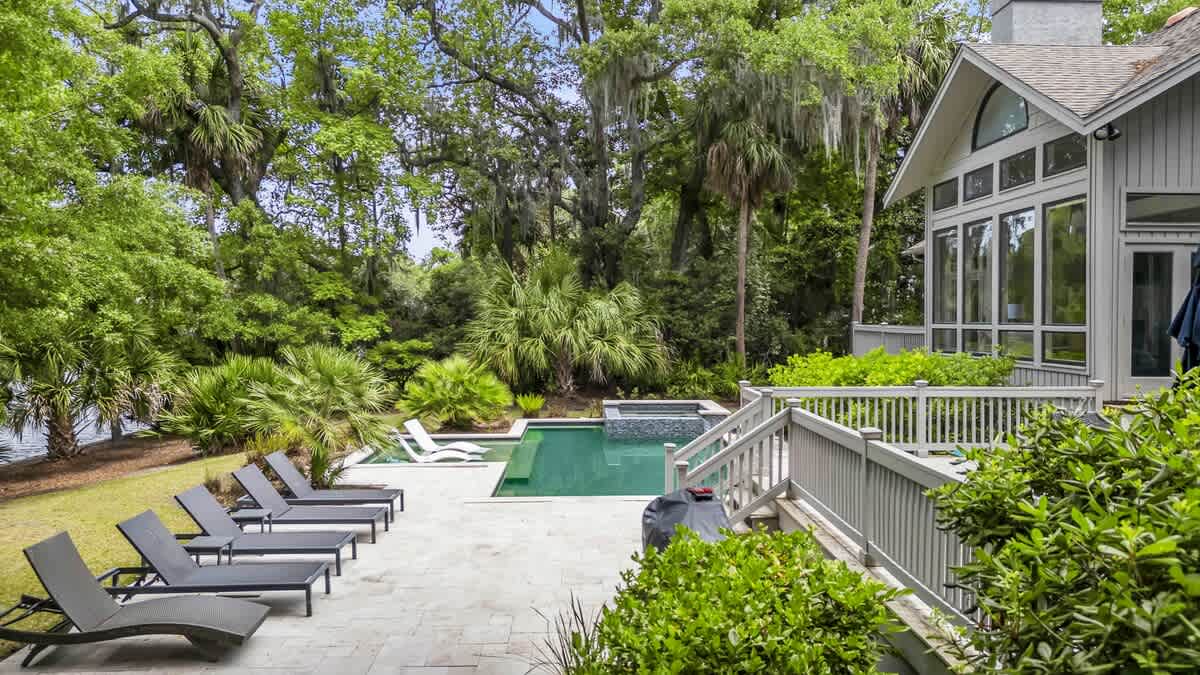 Private Pool and Spa with Waterfront Views of Palmetto Dunes Lagoon
