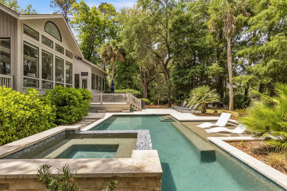 Private Pool and Spa with Waterfront Views of Palmetto Dunes Lagoon