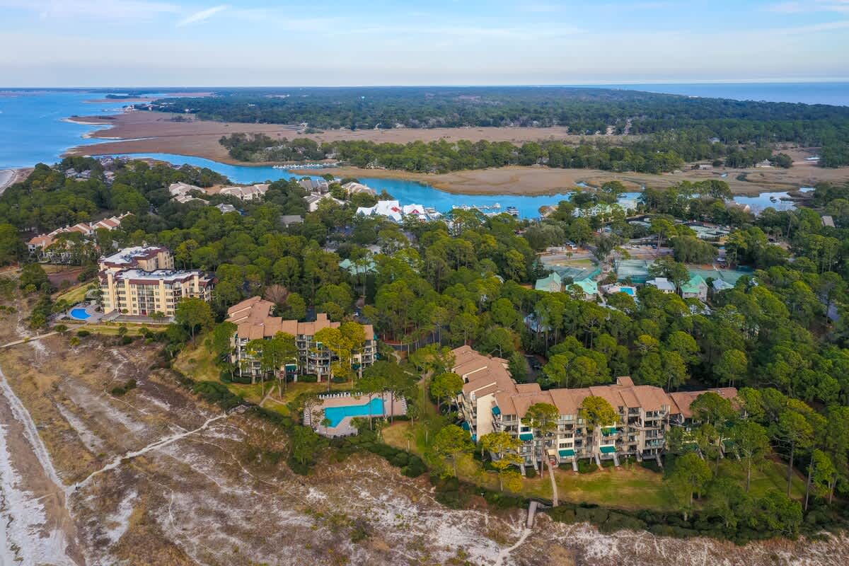 Aerial View of Beachside Tennis