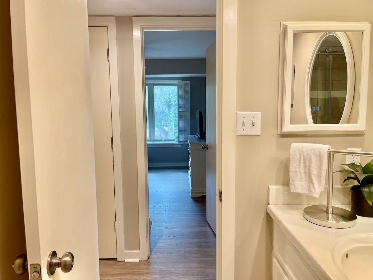 Hall Bath Looking into Twin Room