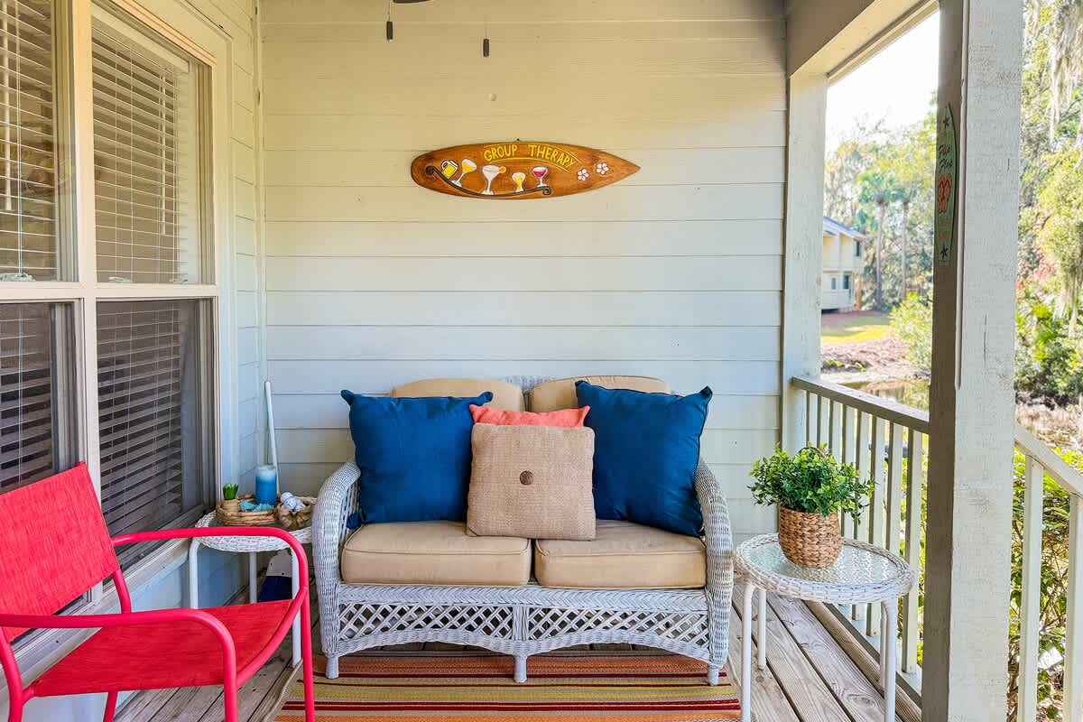 Patio with Grill and Lagoon and Golf Course Views